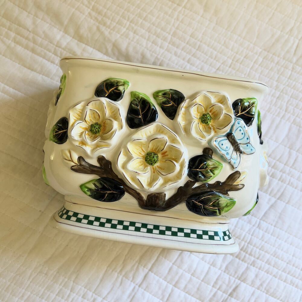 Vintage Ceramic Dish Casa Vero by ACK 3D Flowers Buttery Hand Painted